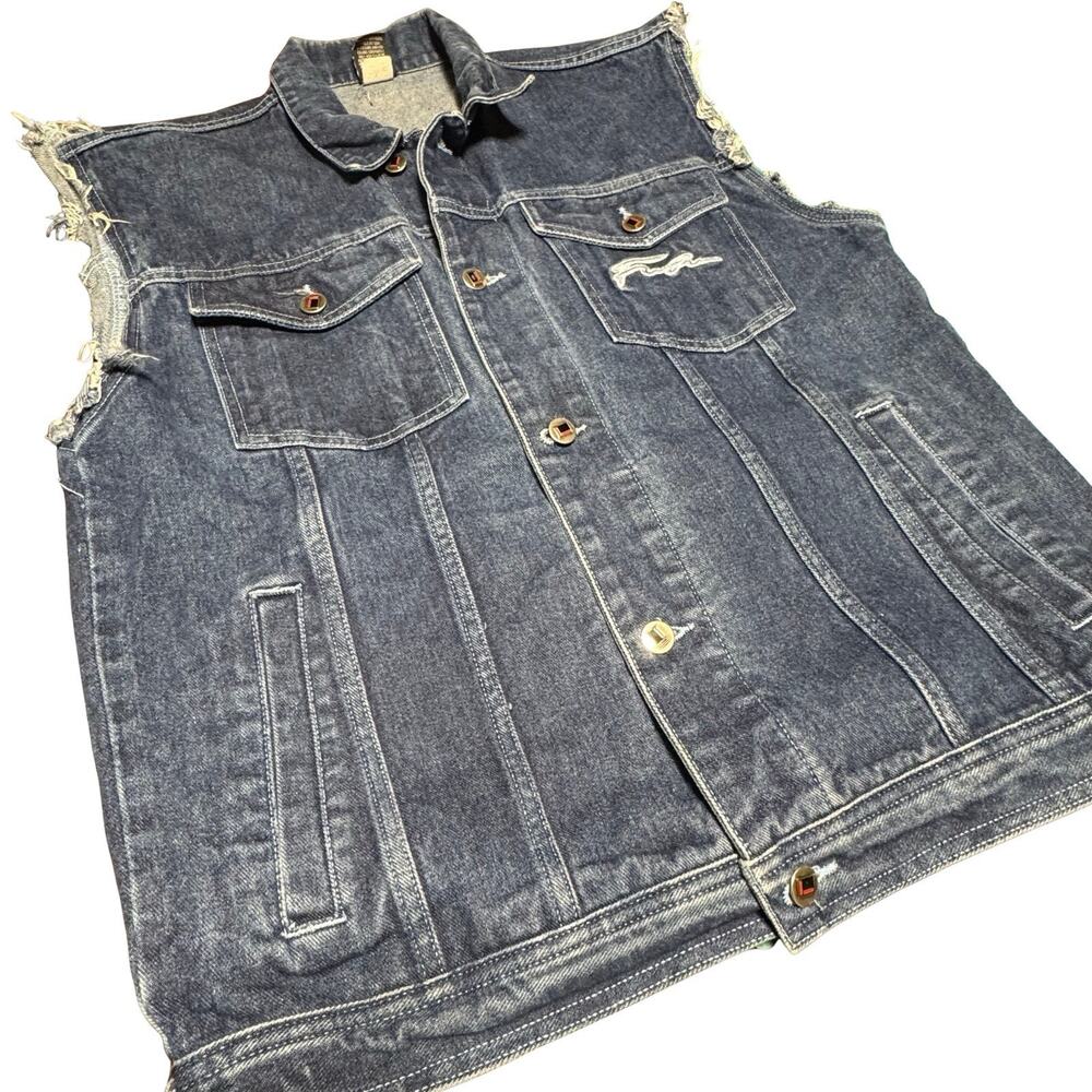 FUBU‎ Vintage Denim Vest Men's XL Y2K Hip Hop Streetwear Logo 100% Cotton